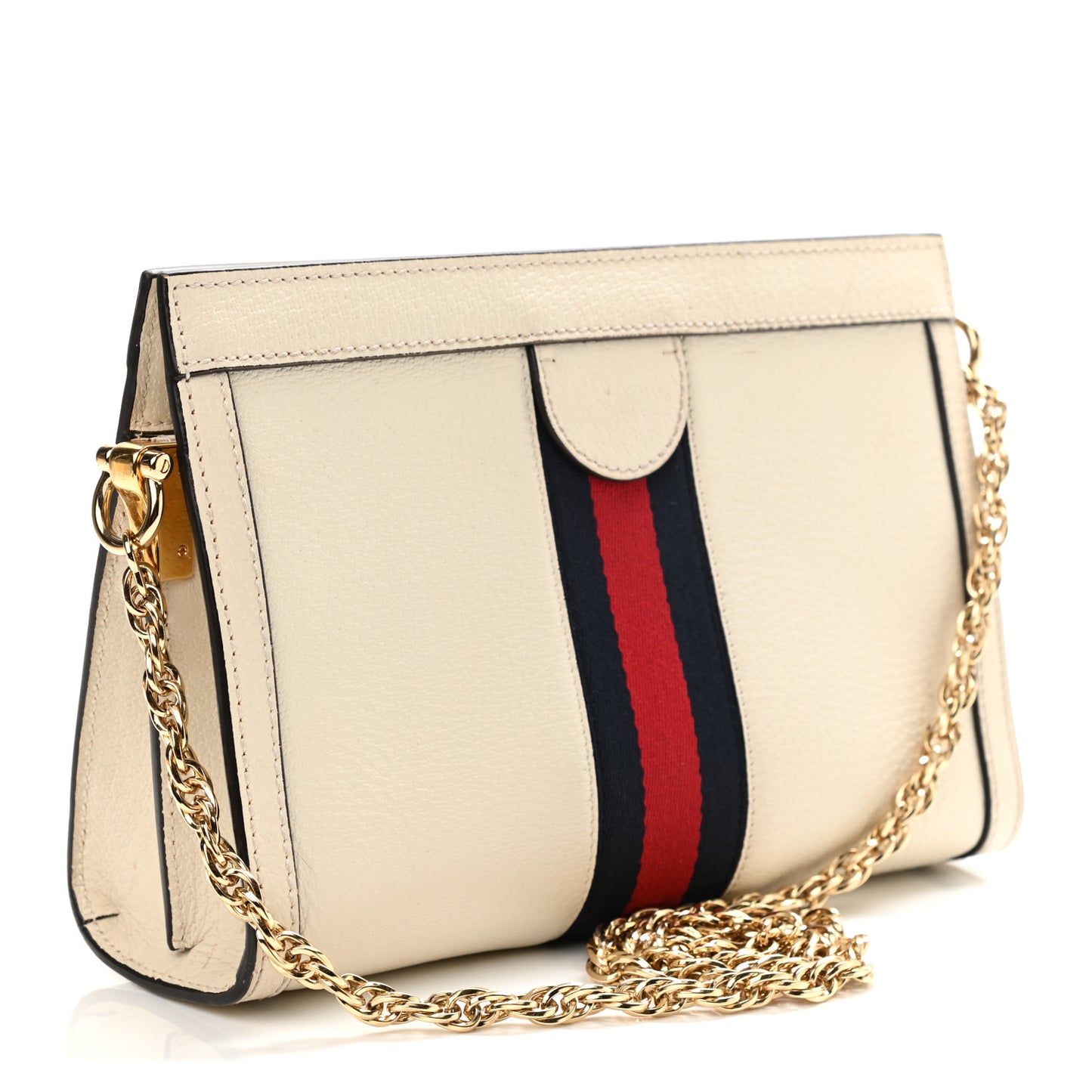 Textured Calfskin Web Small Ophidia Chain Shoulder Bag Mystic White
