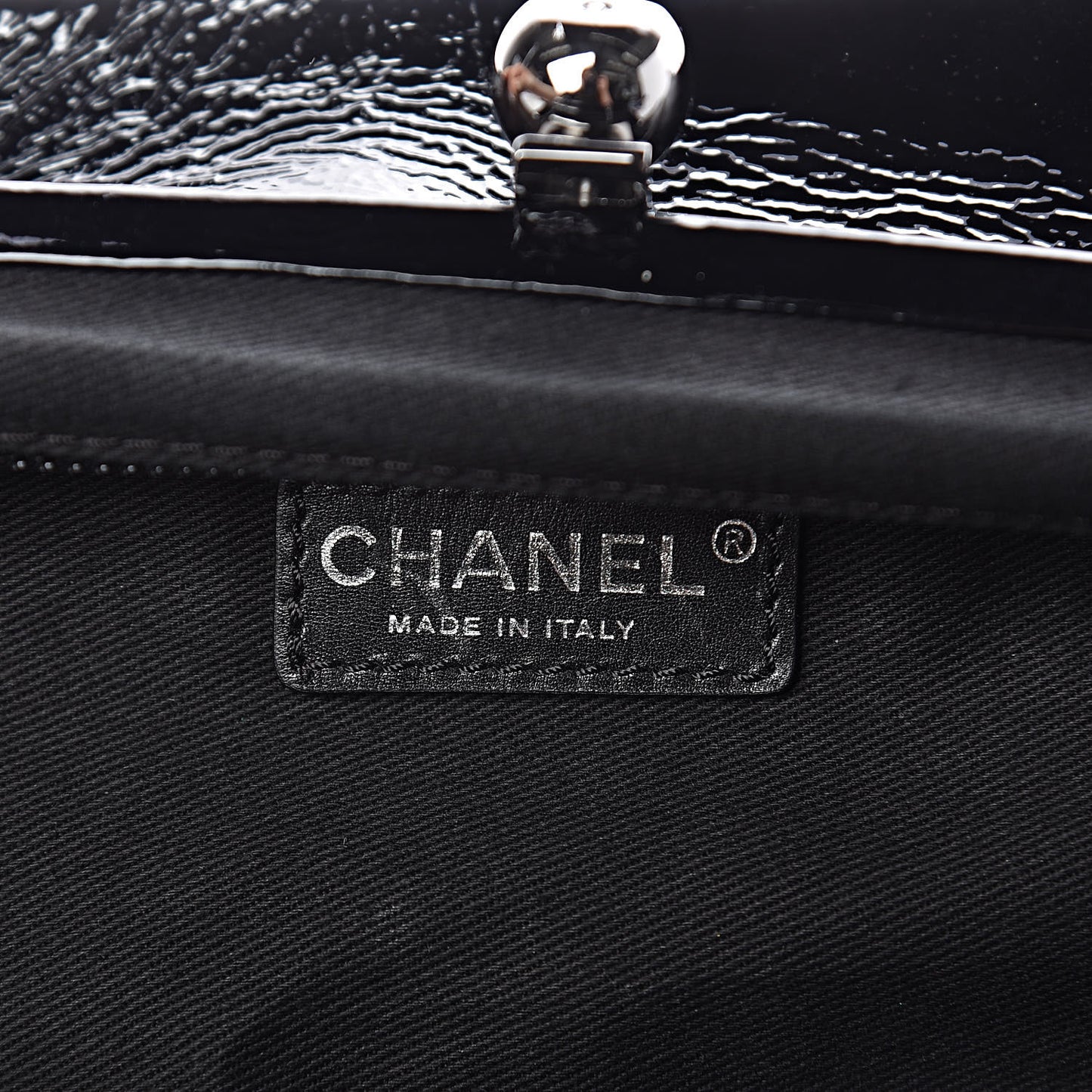 Distressed Patent Quilted Ritz Flap Bag Black