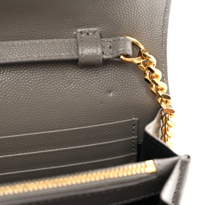 Saint Laurent Grain De Poudre Matelasse Chevron Monogram Chain Wallet Fog 10 of 10