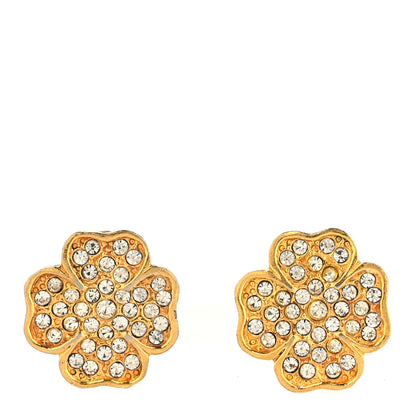 Chanel Metal Crystal Clover Clip On Earrings Gold 1 of 4