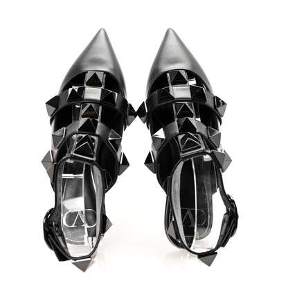 Valentino Garavani Calfskin Monochrome Roman Stud Ankle Strap Flat Mules 35 Black 2 of 9