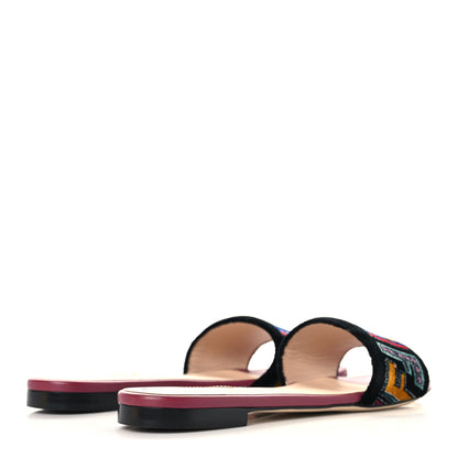 Fendi Velvet FF Flat Slide Sandals 37.5 Multicolor 5 of 9
