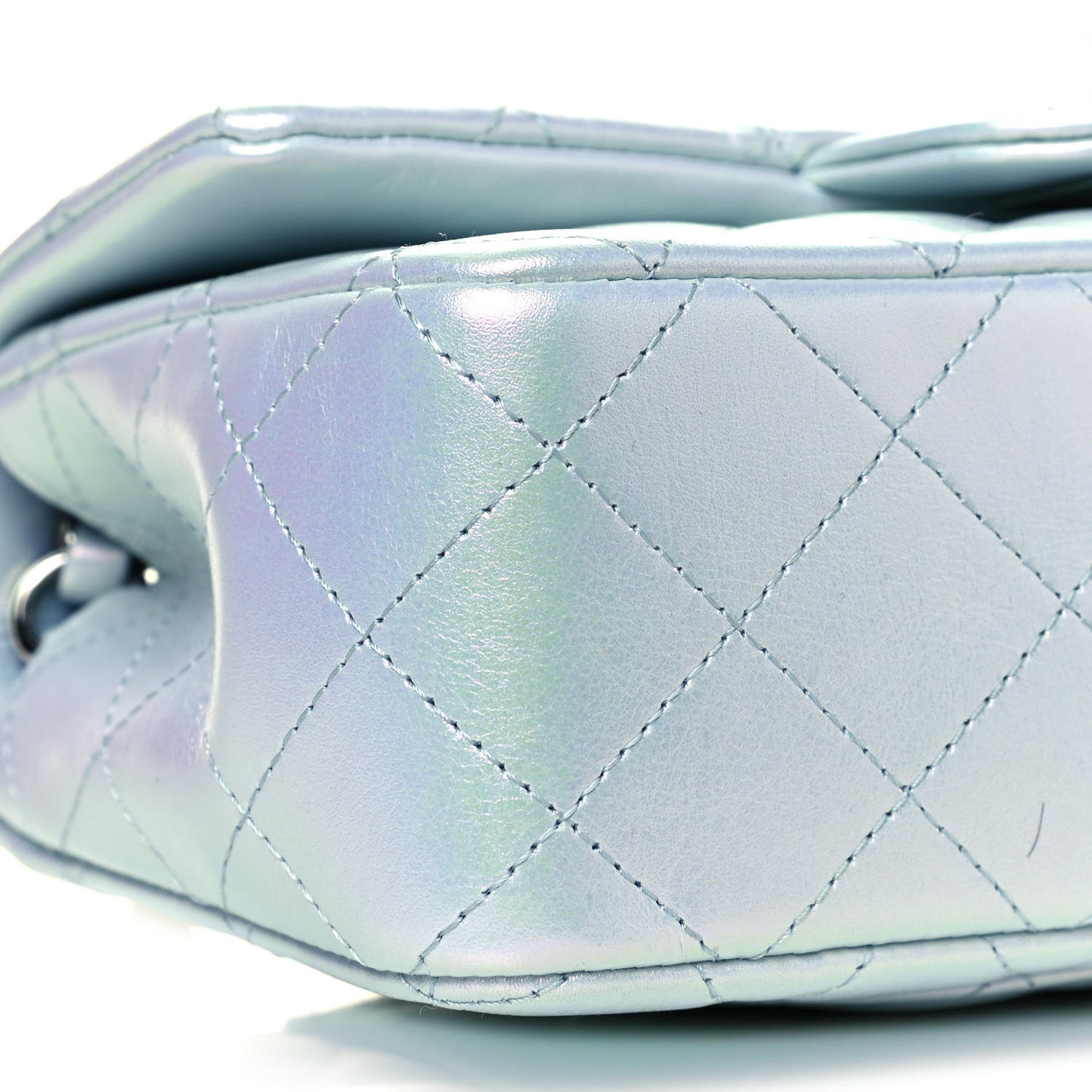 Iridescent Calfskin Quilted Mini Rectangular Flap Light Blue