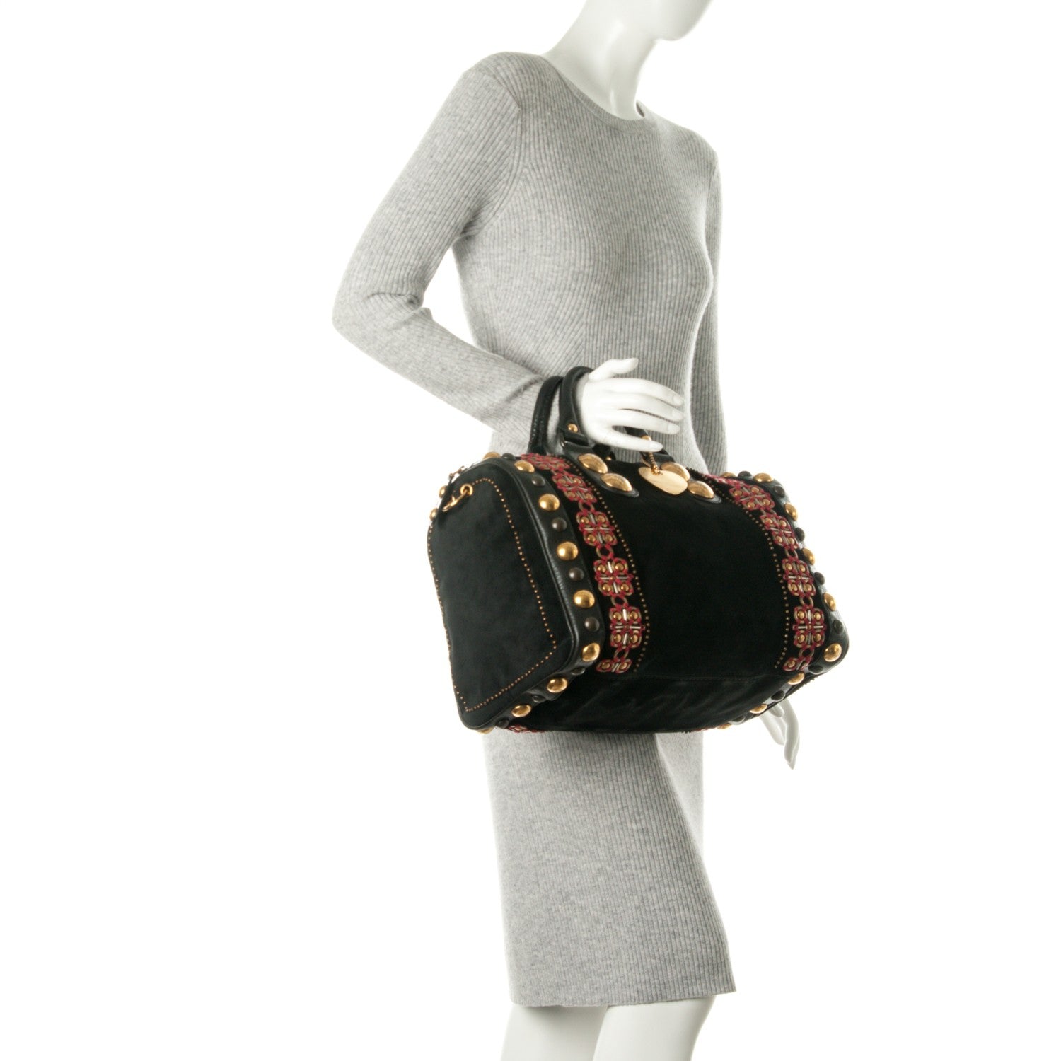 Gucci Suede Calfskin Large Babouska Studded Boston Black 2 of 8