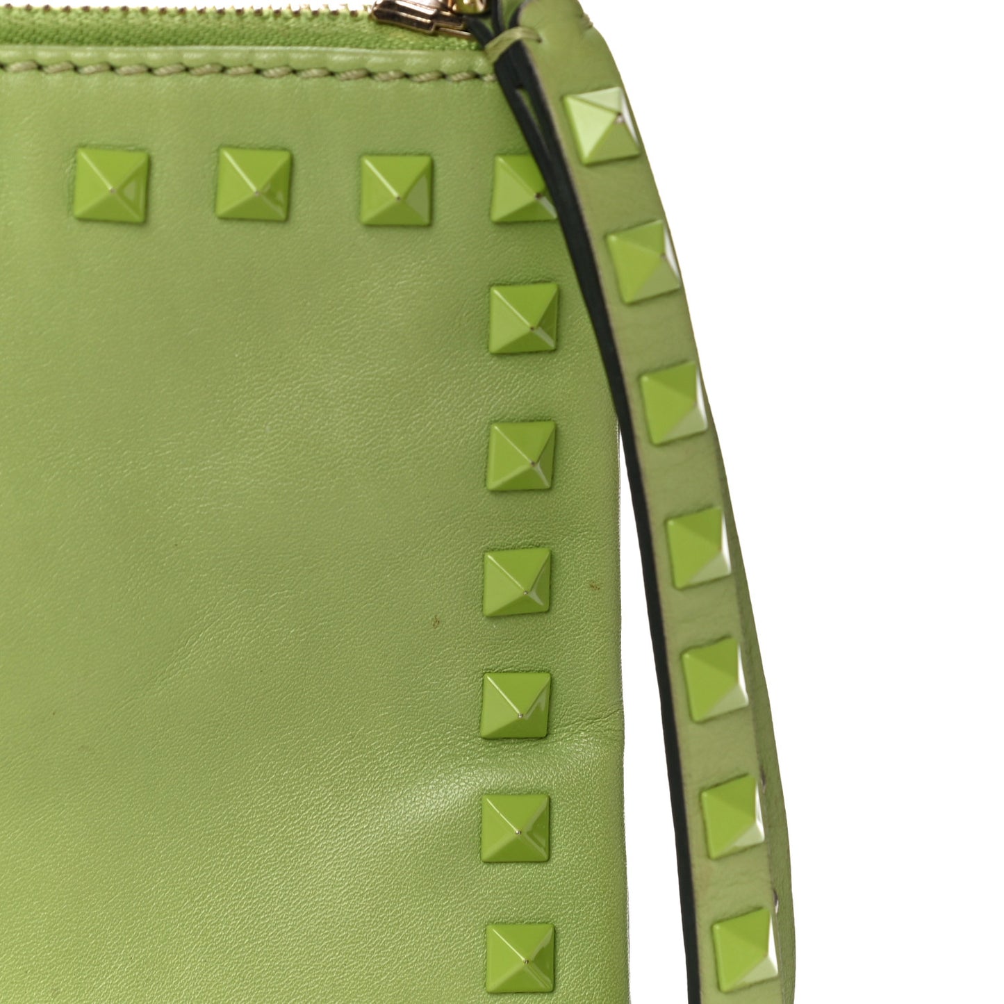 Vitello Large Rockstud Zip Wristlet Pouch Pop Apple
