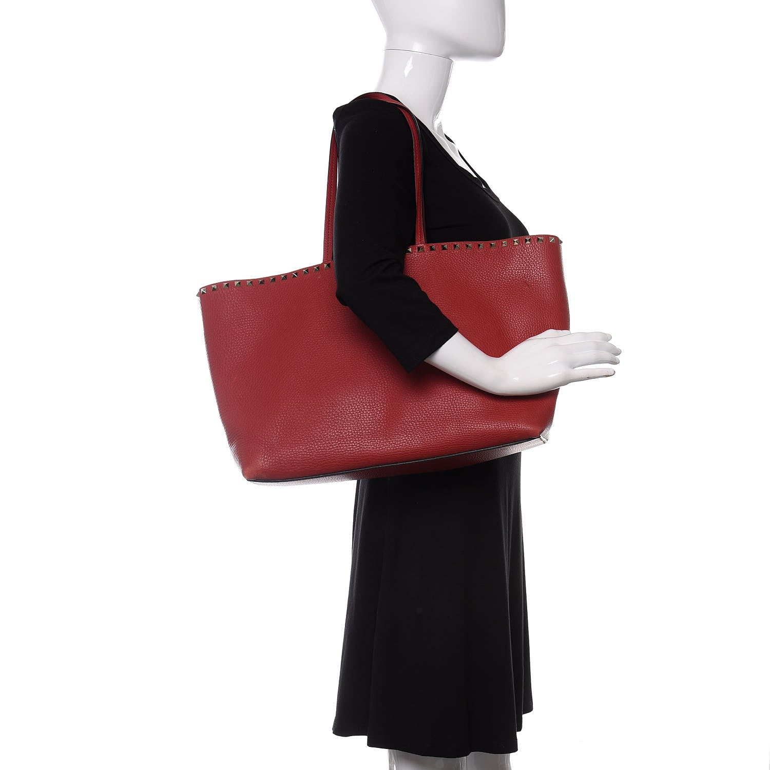 Valentino Garavani Grained Calfskin Rockstud Shoulder Tote Rosso Valentino 2 of 12