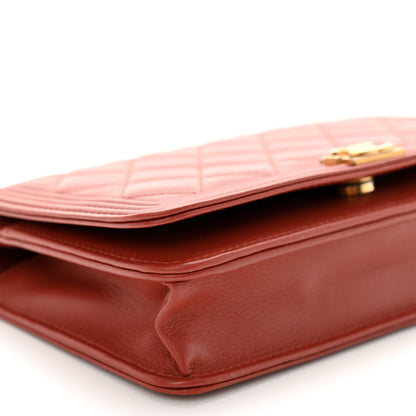 Chanel Lambskin Quilted Boy Wallet On Chain WOC Red 10 of 11
