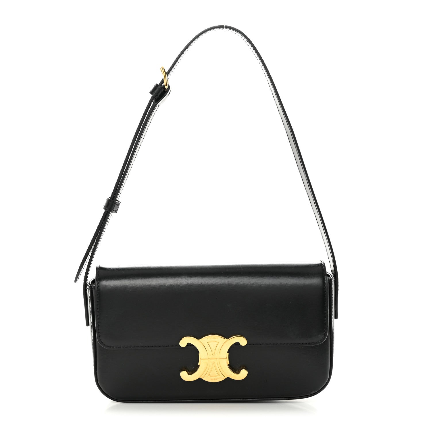 Celine Shiny Calfskin Triomphe Shoulder Bag Black 1 of 12