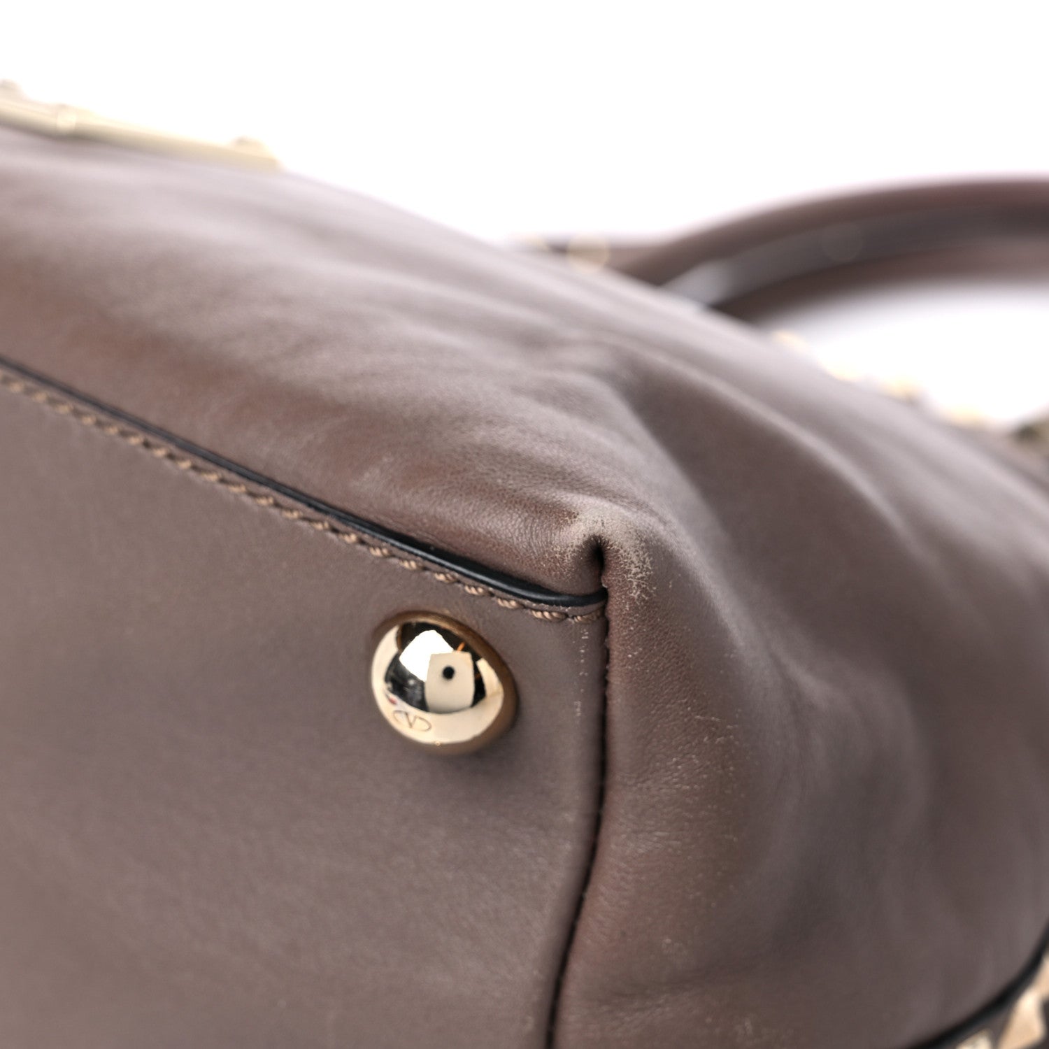 Valentino Garavani Vitello Rockstud Dome Satchel Taupe 10 of 16