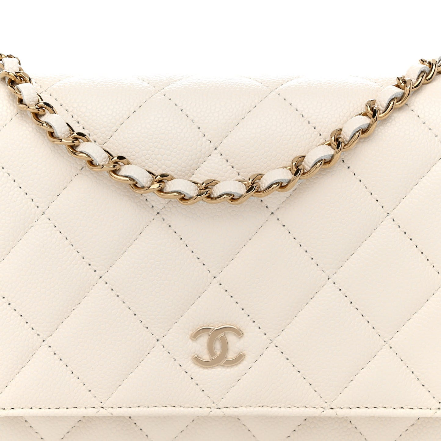 Caviar Quilted Wallet On Chain WOC White