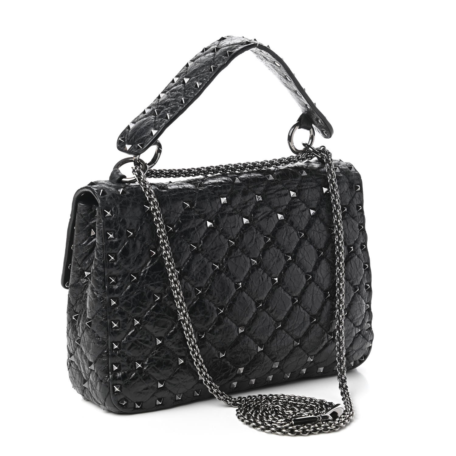 Valentino Garavani Craquele Nappa Medium Rockstud Spike Shoulder Bag Black 3 of 10