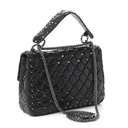 Valentino Garavani Craquele Nappa Medium Rockstud Spike Shoulder Bag Black 3 of 10