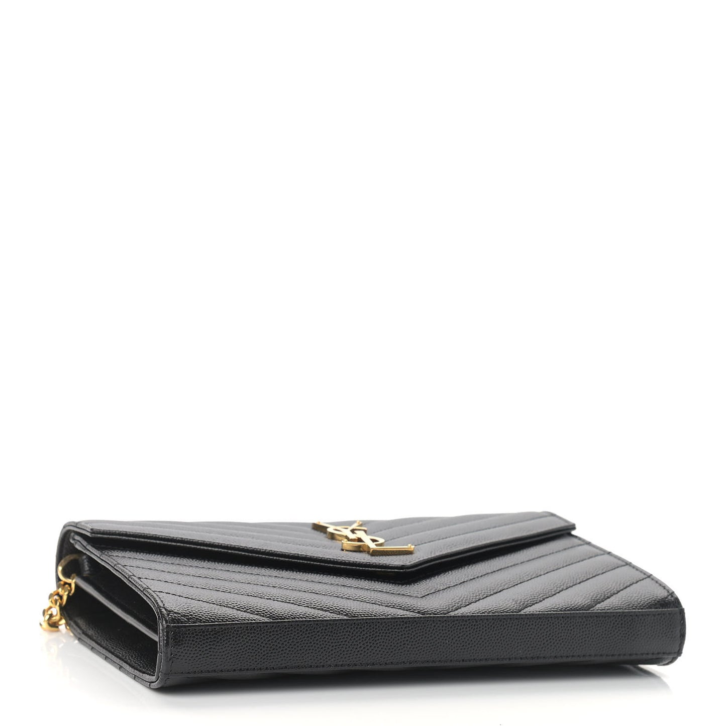 Grain De Poudre Matelasse Chevron Monogram Chain Wallet Black
