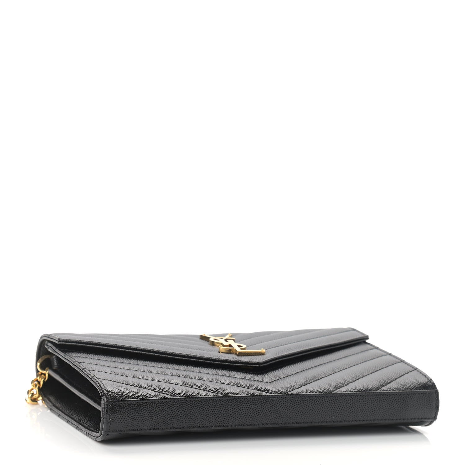 Saint Laurent Grain De Poudre Matelasse Chevron Monogram Chain Wallet Black 4 of 8