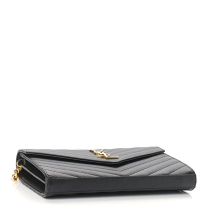 Saint Laurent Grain De Poudre Matelasse Chevron Monogram Chain Wallet Black 4 of 8