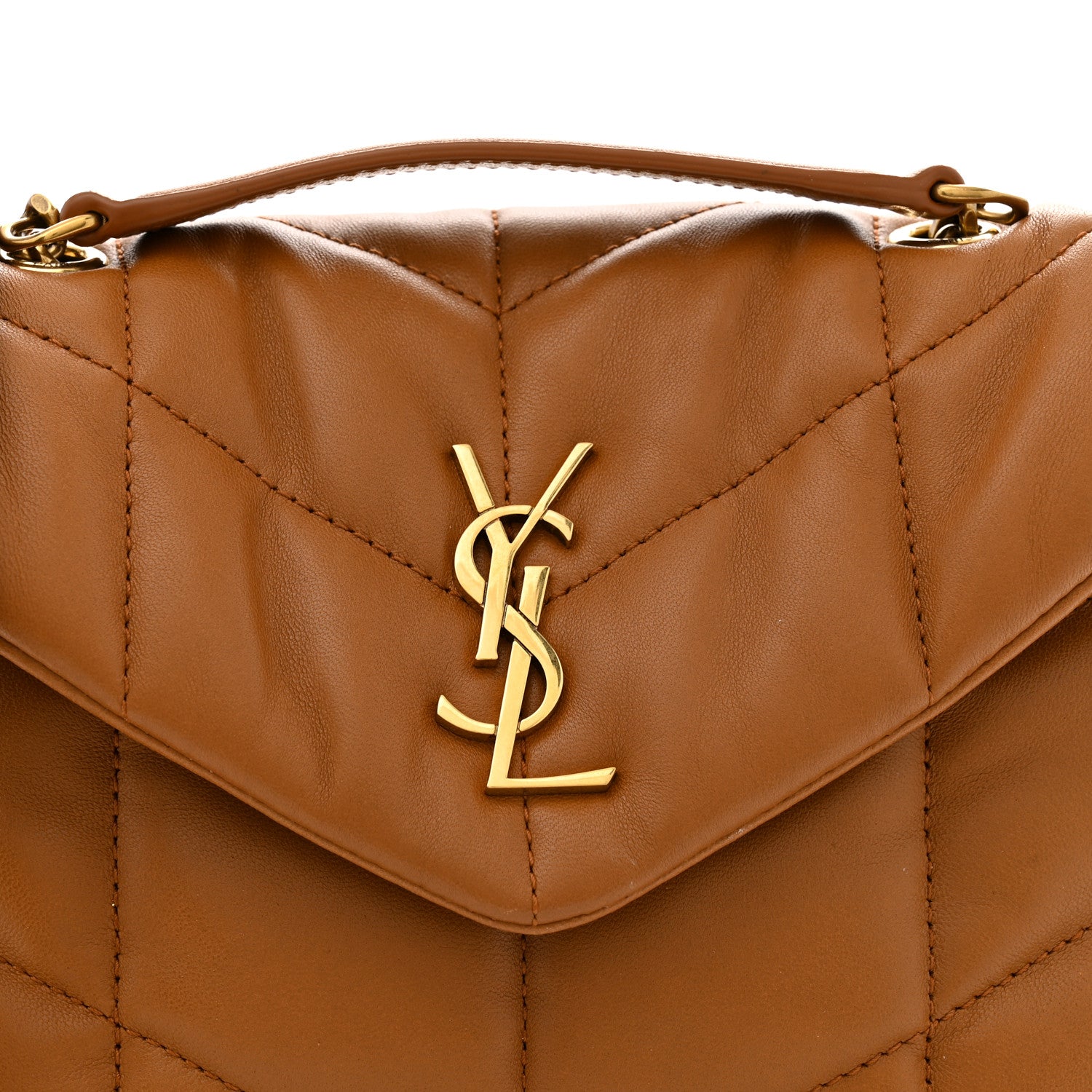 Saint Laurent Lambskin Quilted Toy Loulou Puffer Monogram Chain Satchel Miel Dark 8 of 11