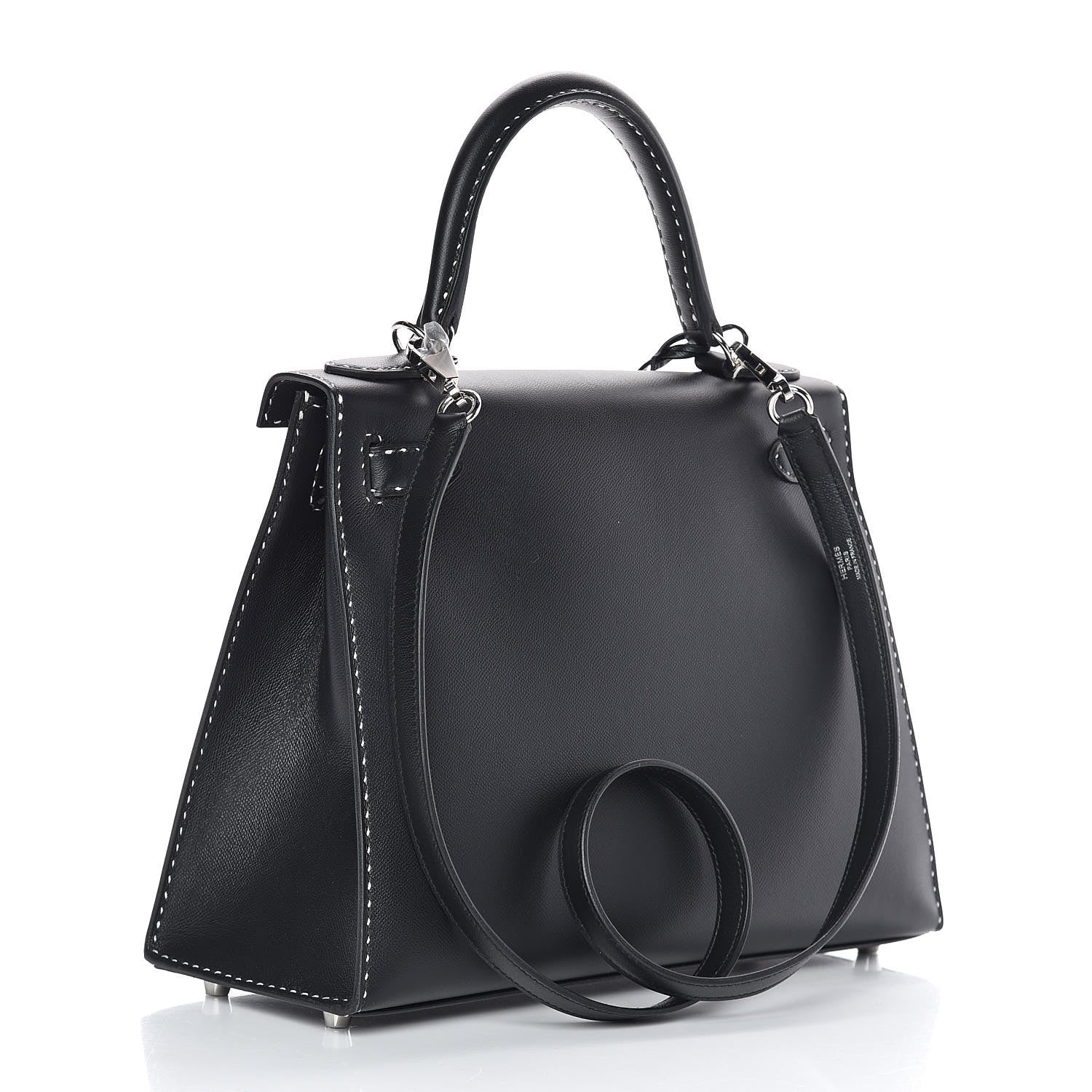 Hermes Grained Monsieur Un Point Sur Deux Kelly Sellier 28 Black 3 of 36