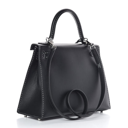 Hermes Grained Monsieur Un Point Sur Deux Kelly Sellier 28 Black 3 of 36