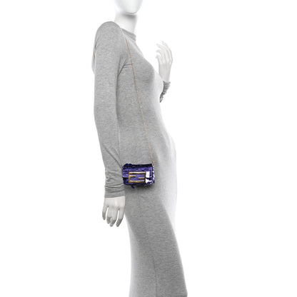 Fendi Sequin Paillettes Shiny Nappa Sex and the City Nano Maxi Buckle Baguette Charm Viola Purple 3 of 11
