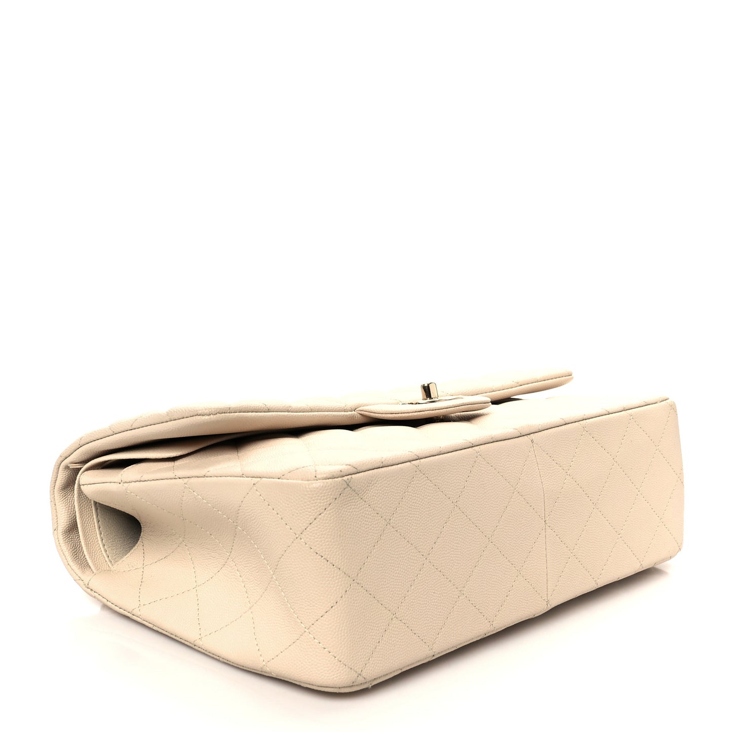 Caviar Quilted Jumbo Double Flap Light Beige