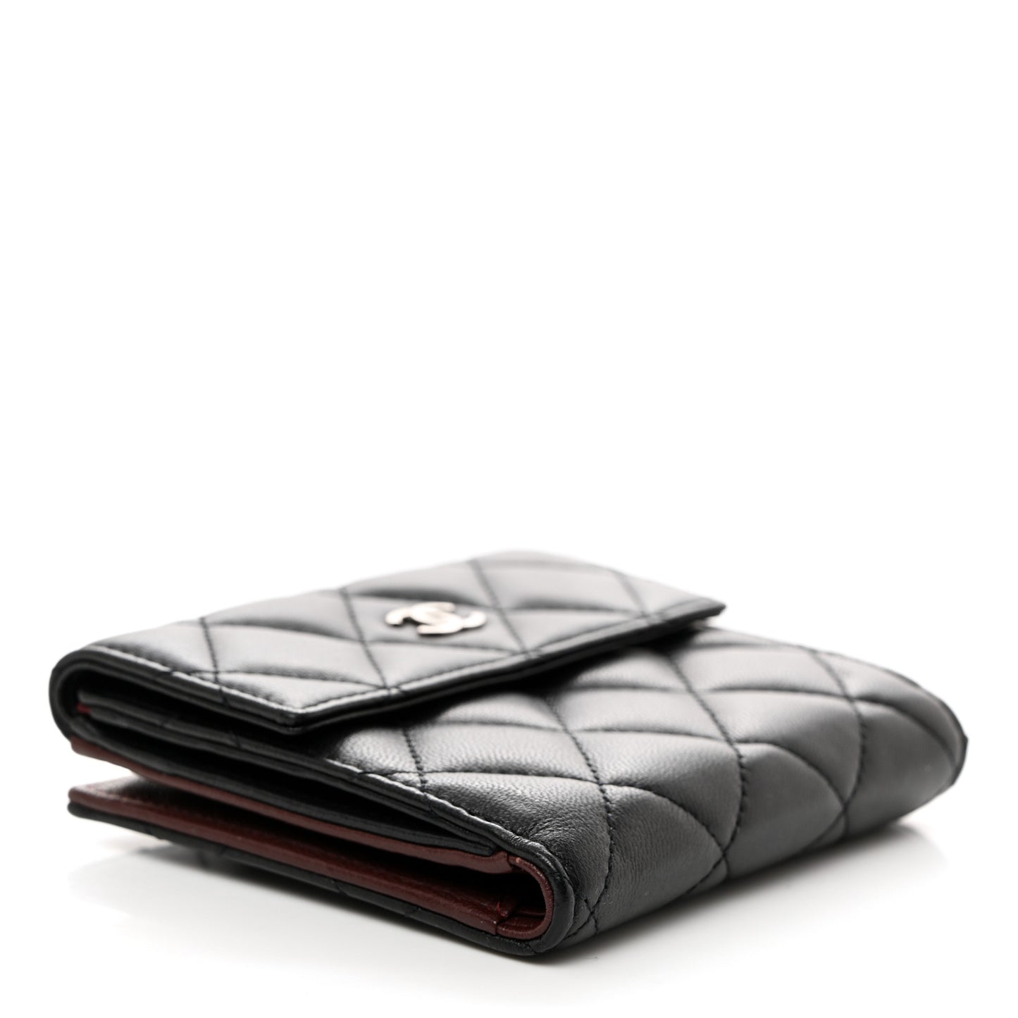Lambskin Quilted Compact French Flap Wallet Black