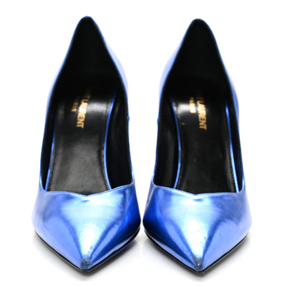 Saint Laurent Metallic Calfskin Kiki 100 Pumps 37.5 Blue 2 of 14