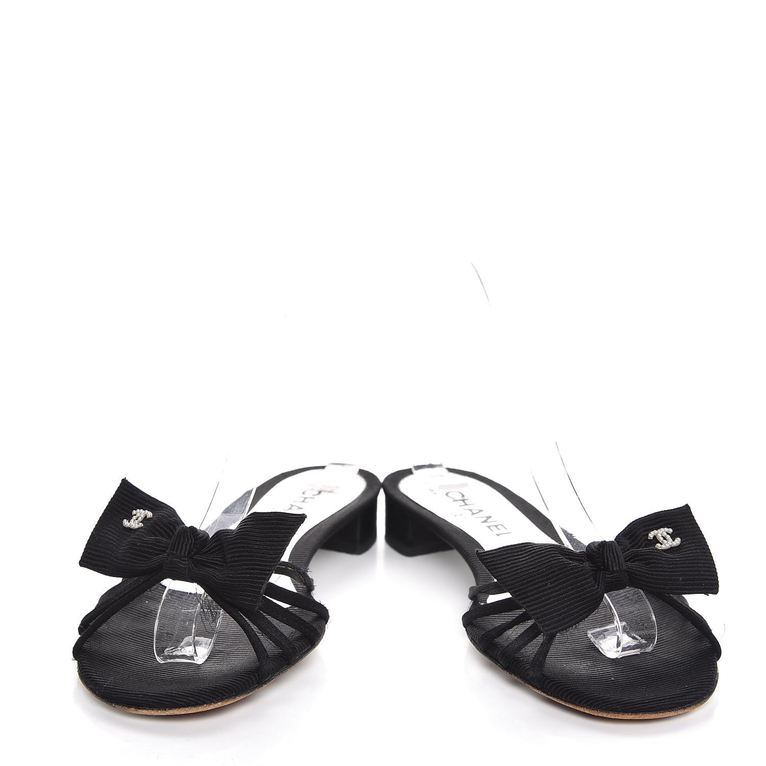 Chanel Grosgrain Pearl CC Bow Sandals 36.5 Black 5 of 11