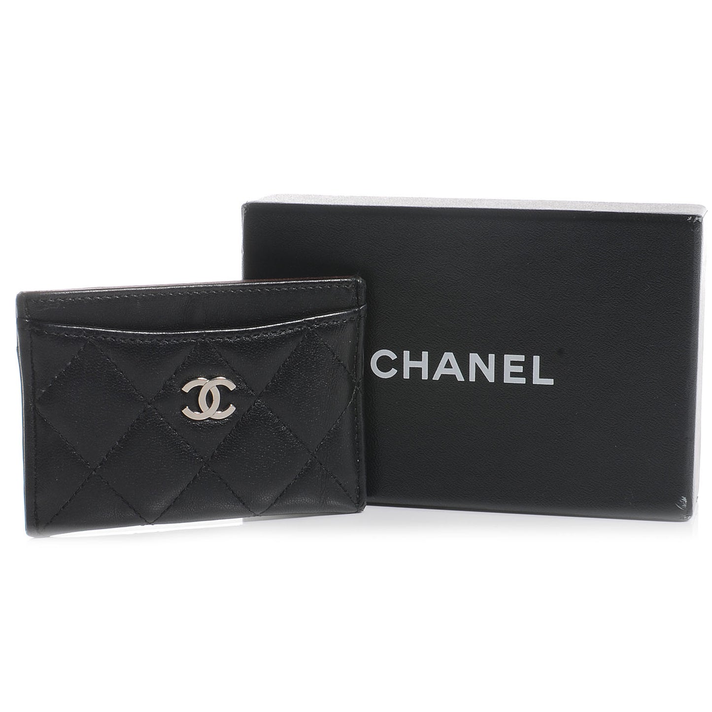 Lambskin Quilted Card Holder Black