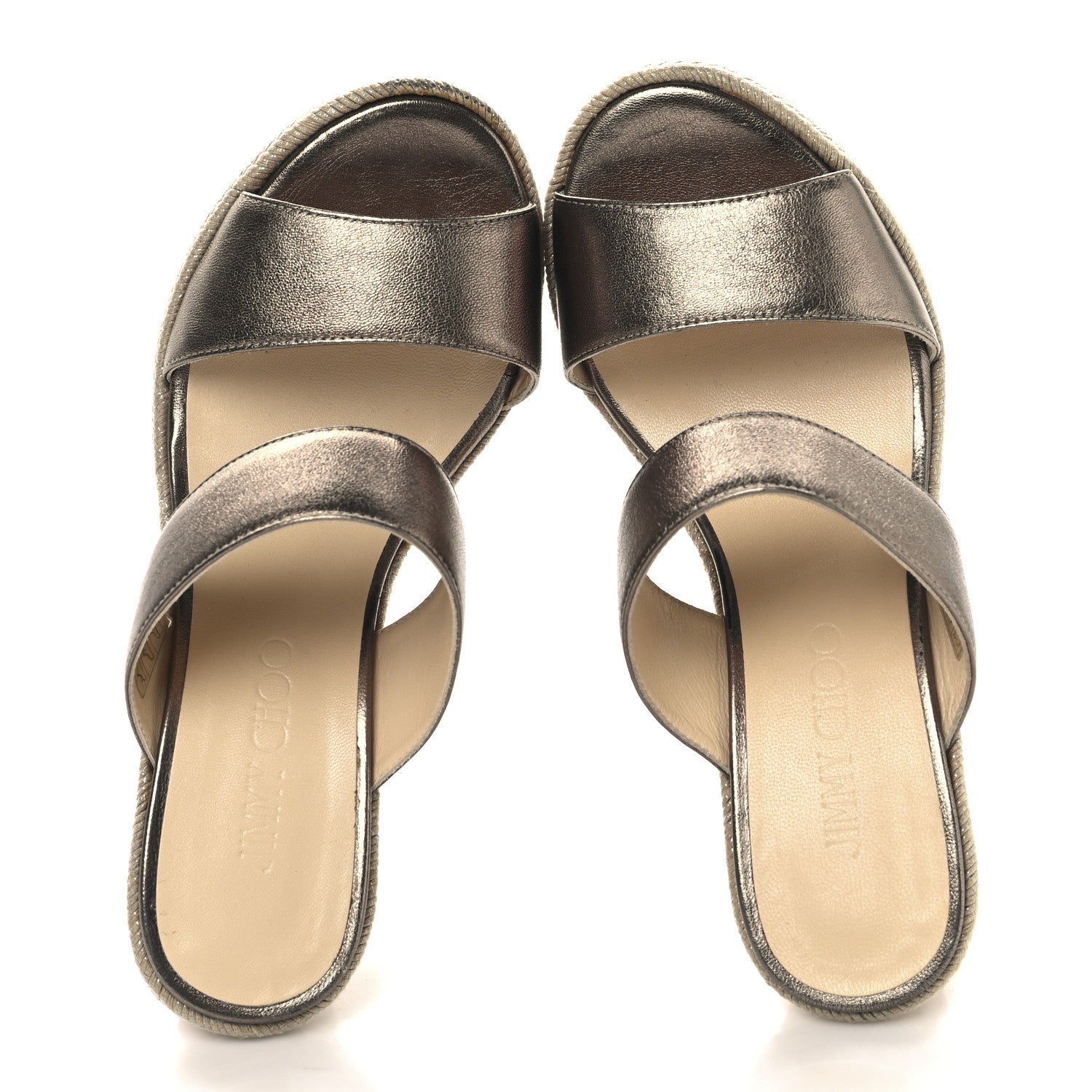 Jimmy Choo Metallic Calfskin Cork Wedge Sandals 36 Bronze 2 of 10