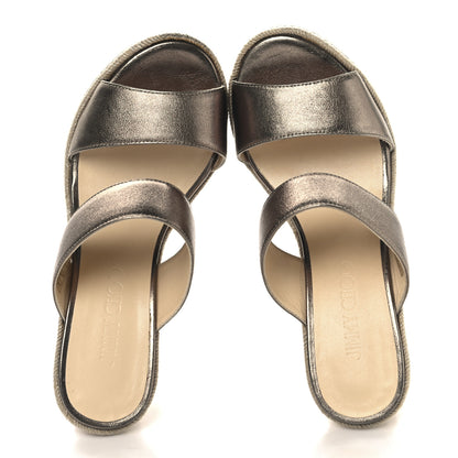 Jimmy Choo Metallic Calfskin Cork Wedge Sandals 36 Bronze 2 of 10