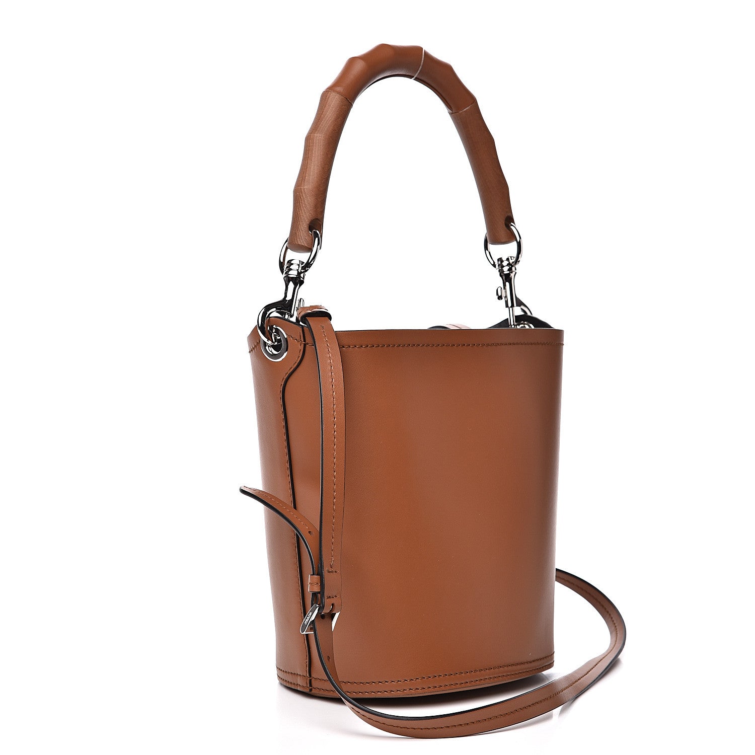 Prada City Calfskin Tambour Bucket Bag Cognac Black 3 of 10