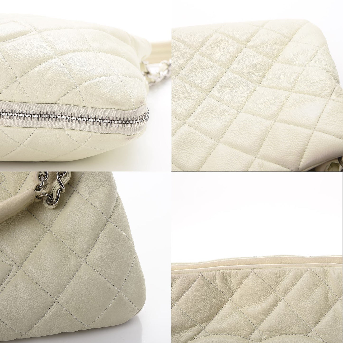 Caviar Quilted Expandable Zip Shoulder Bag Ivory