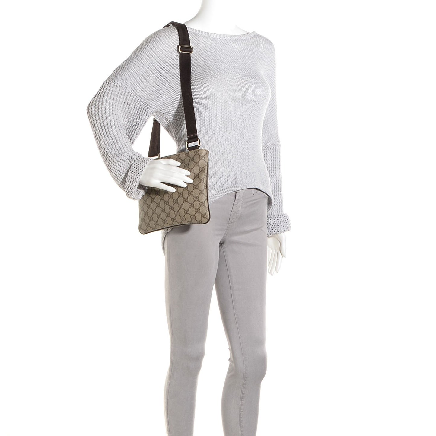 GG Supreme Monogram Selleria Calfskin Small Flat Messenger Bag Beige Ebony Cocoa Dark Chocolate