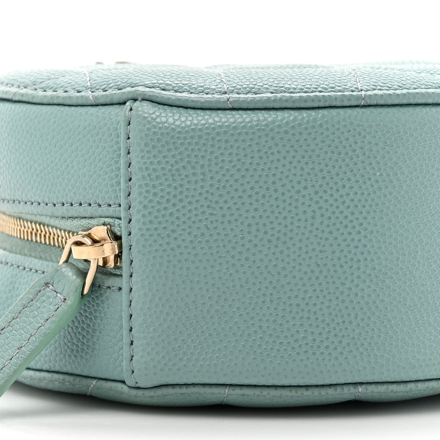 Caviar Quilted Round Clutch With Chain Light Blue