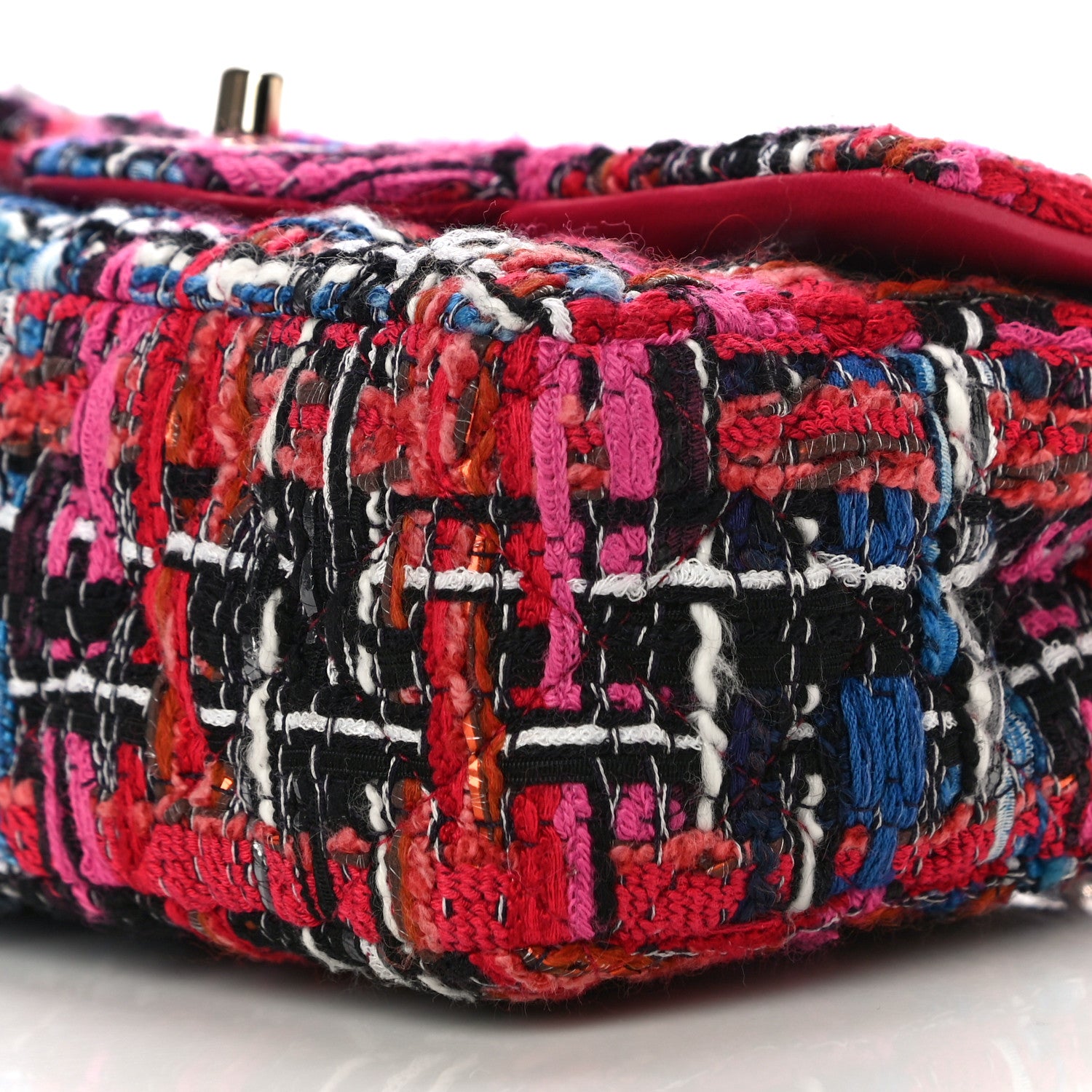 Chanel Tweed Quilted Mini Rectangular Flap Red Pink Black 10 of 12