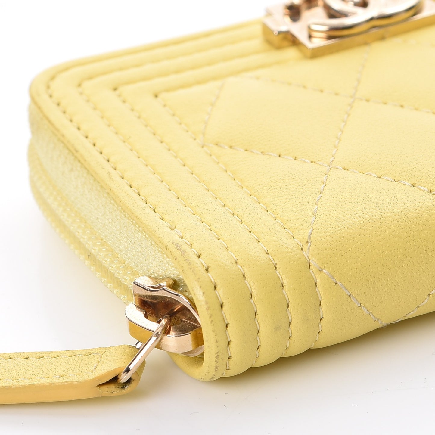 Lambskin Quilted Boy Zip Around Coin Purse Wallet Yellow