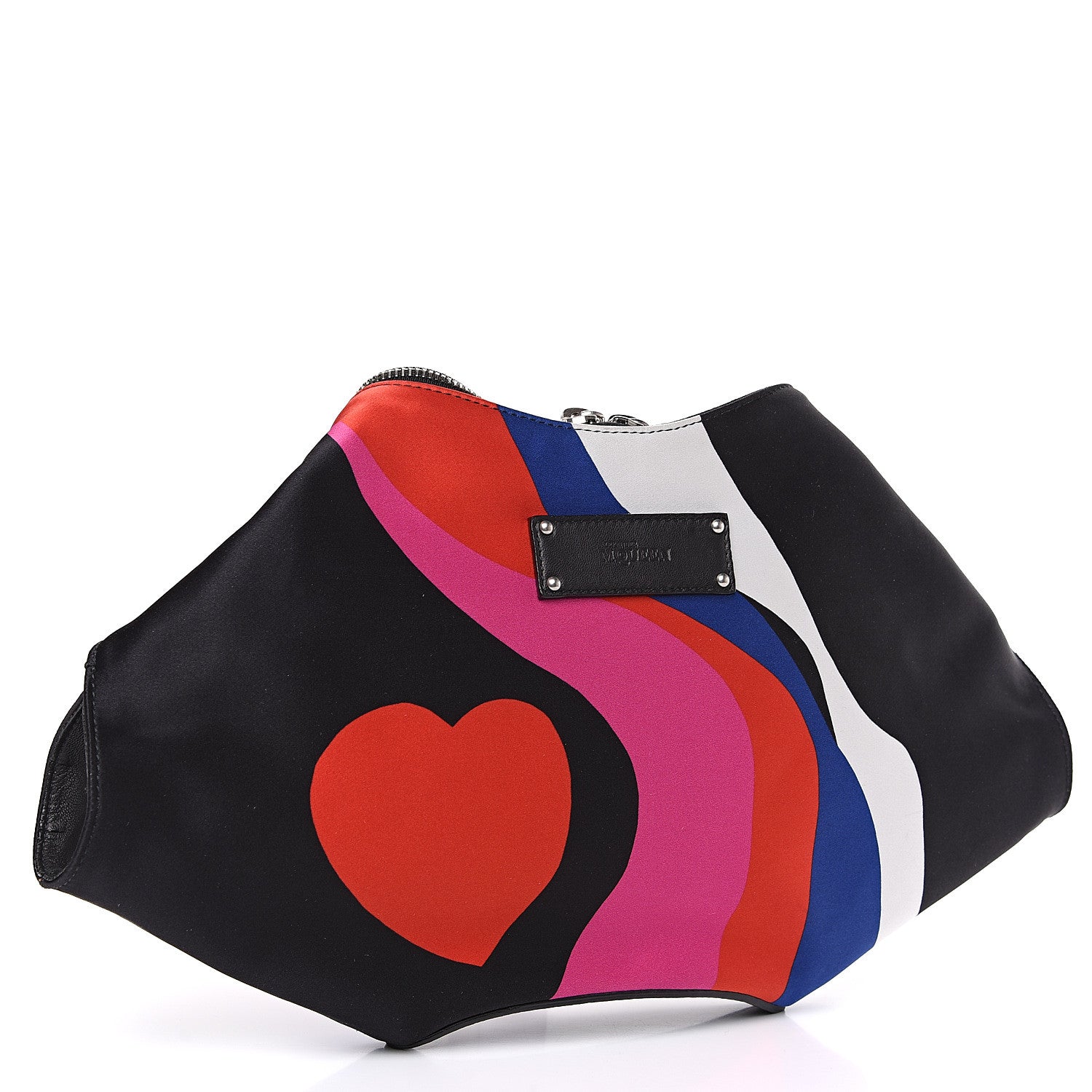 Alexander McQueen Silk Print De Manta Heart Print Clutch Black Red Pink 2 of 9