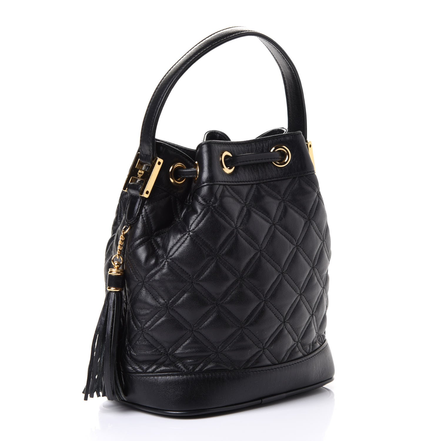 MCM Calfskin Quilted Studded Bucket Bag Black 2 of 4