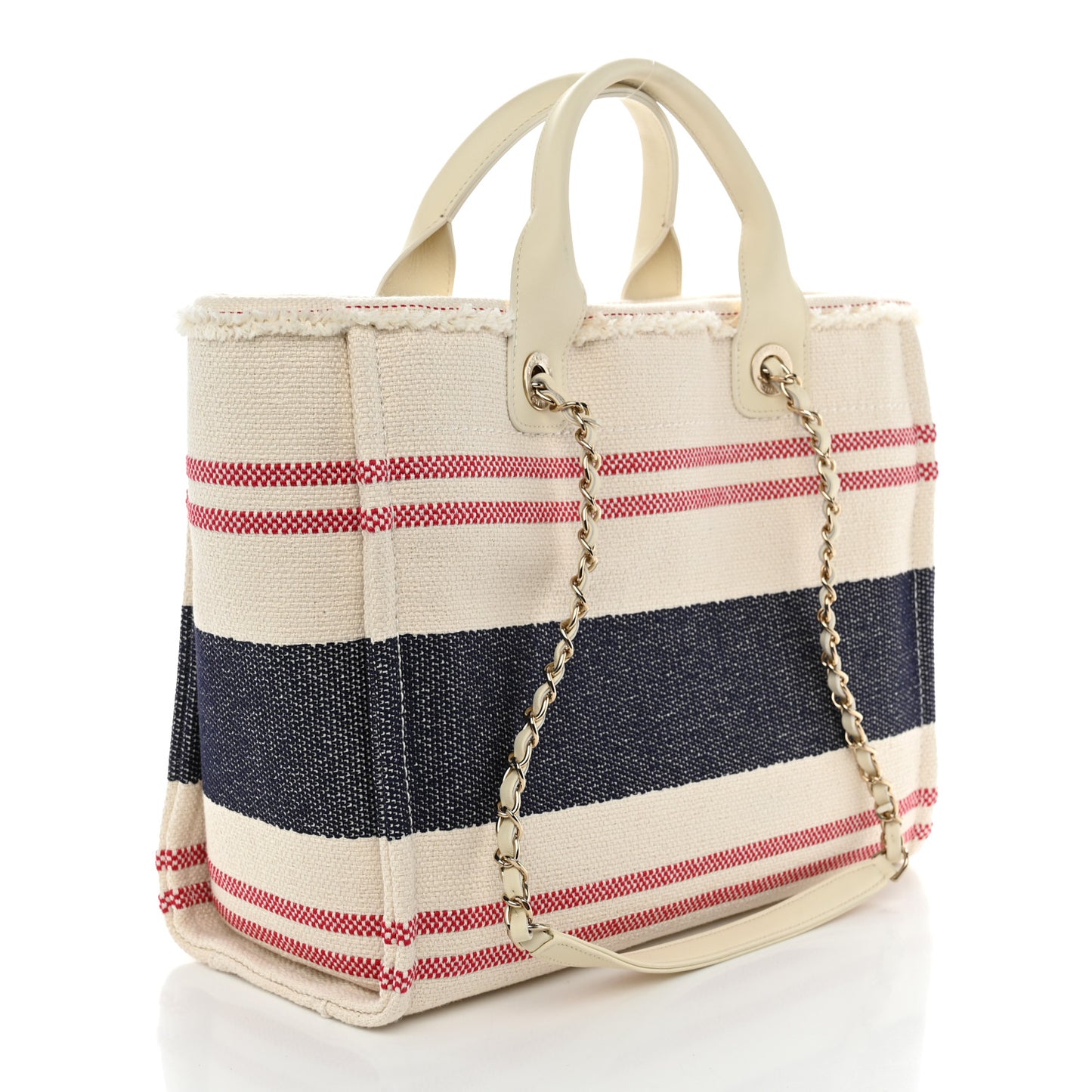 Striped Canvas Small Deauville Tote Ecru Red Blue
