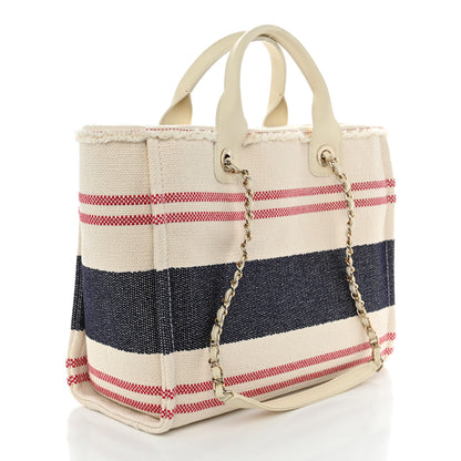 Chanel Striped Canvas Small Deauville Tote Ecru Red Blue 4 of 12