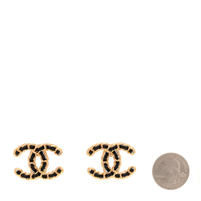 Chanel Lambskin CC Chain Earrings Black Gold 2 of 5