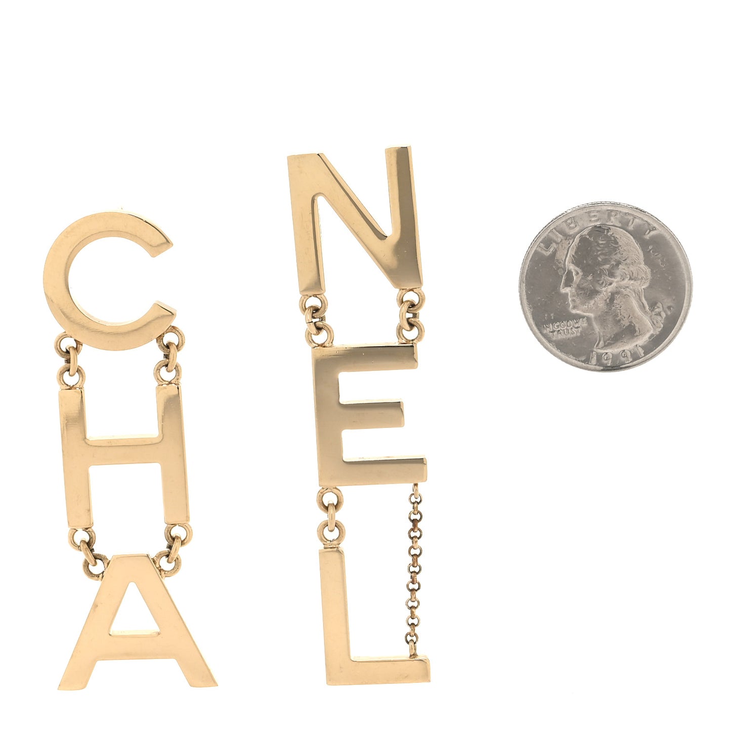 Metal Cha-Nel Logo Drop Earrings Gold