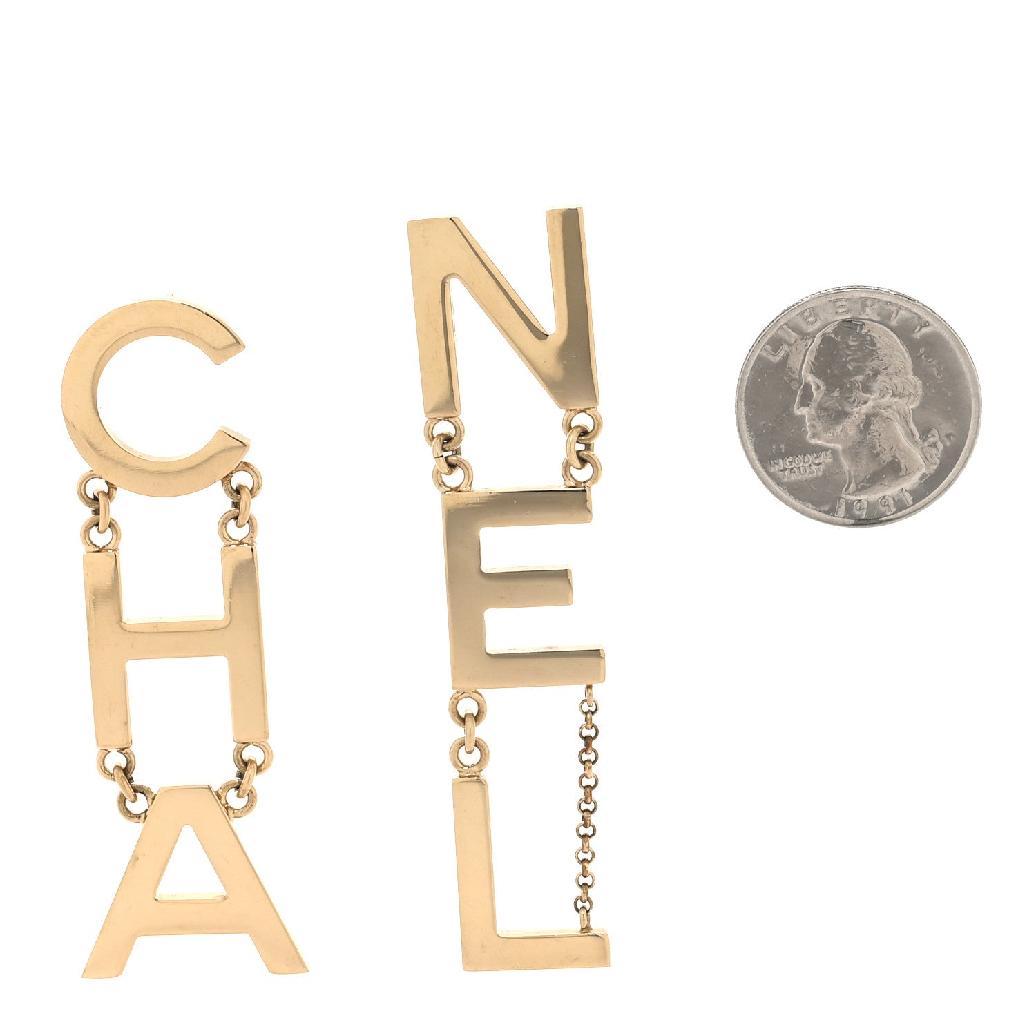 Chanel Metal Cha-Nel Logo Drop Earrings Gold 2 of 5