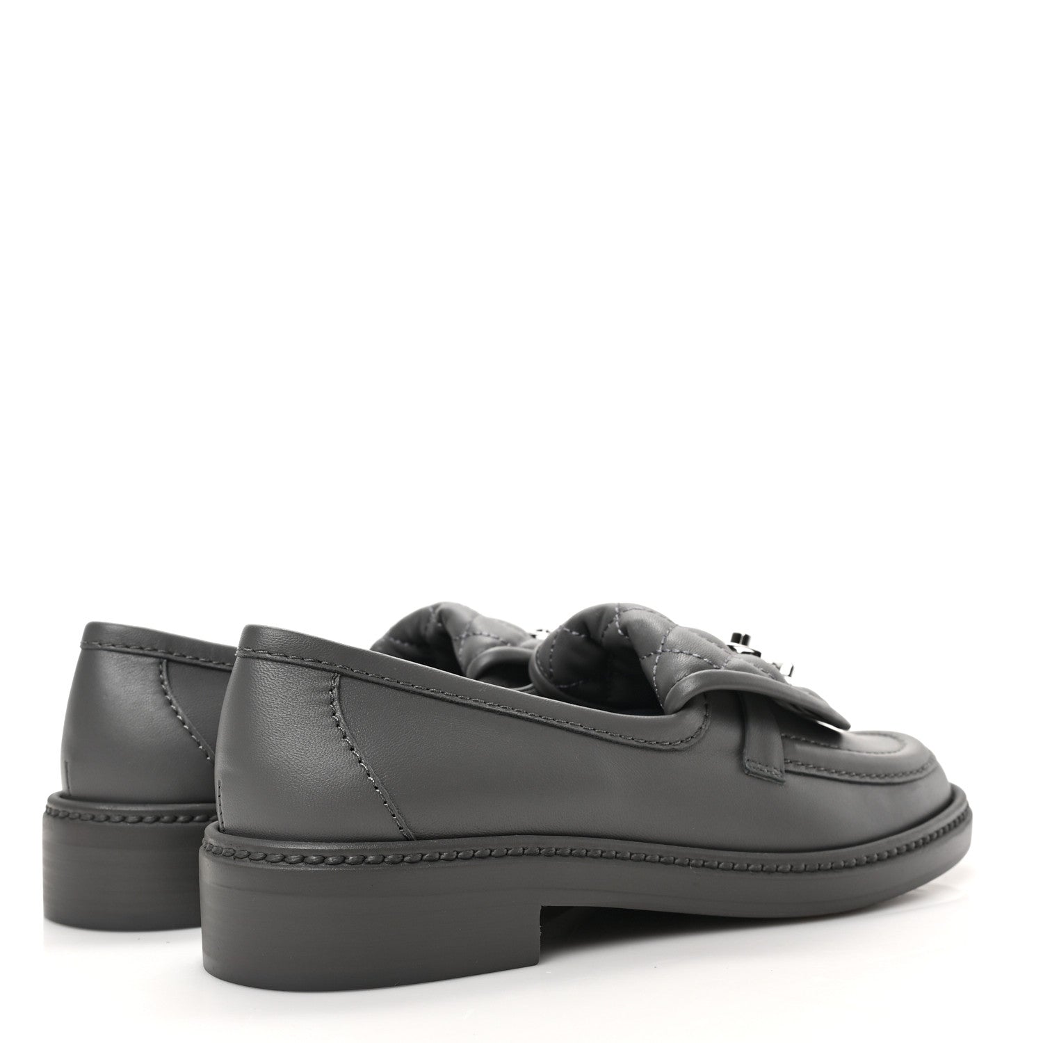 Chanel Lambskin Quilted CC Turnlock Loafers 37 Grey 4 of 8
