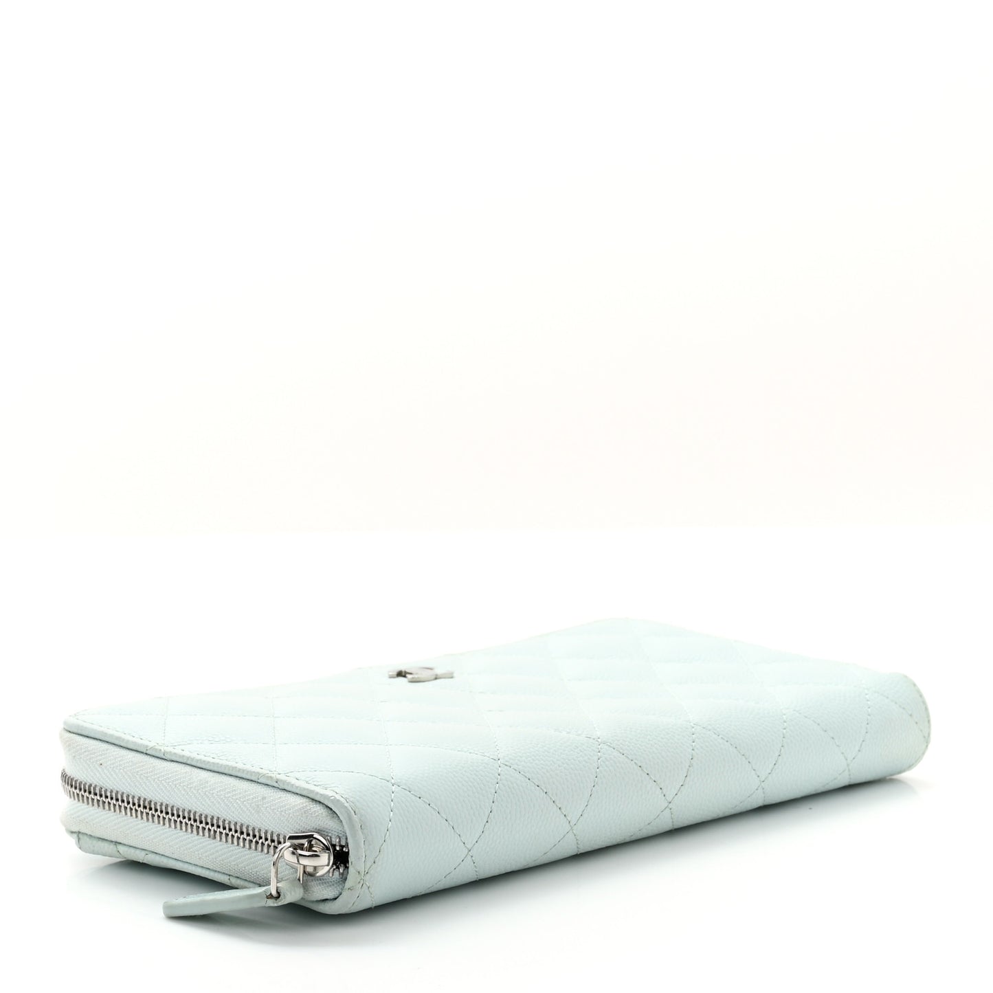 Caviar Quilted Large Gusset Zip Around Wallet Light Blue
