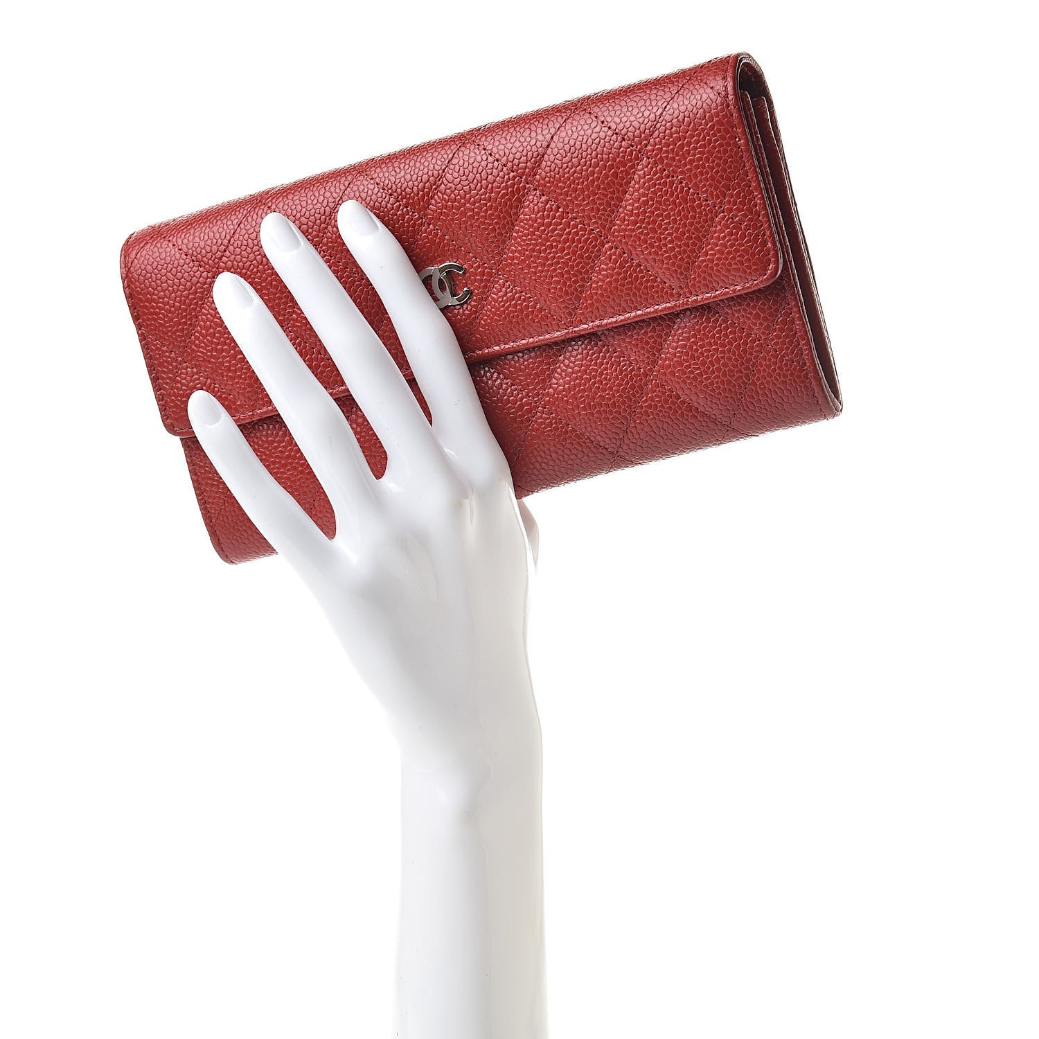 Chanel Caviar Quilted Large Gusset Flap Wallet Red 2 of 9