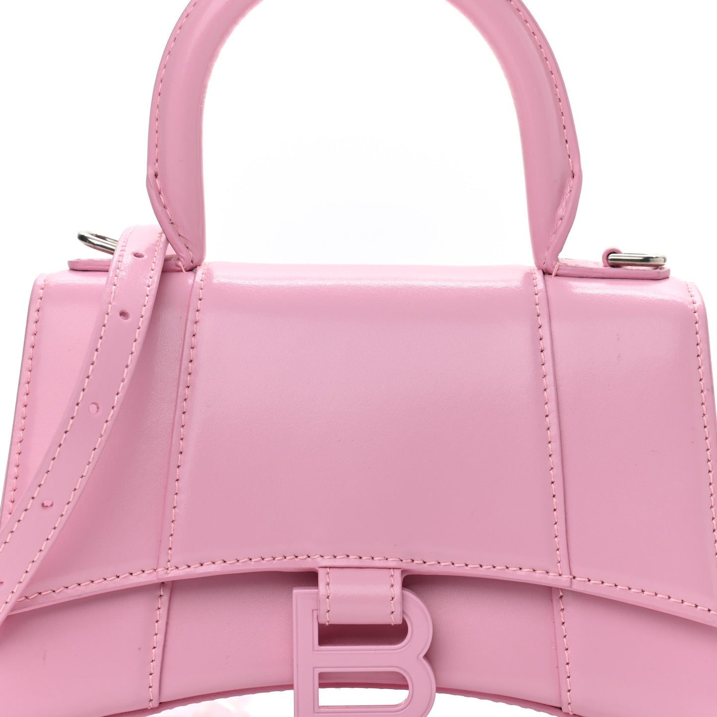 Shiny Box Calfskin Tonal B Hourglass Top Handle Bag XS Candy Pink