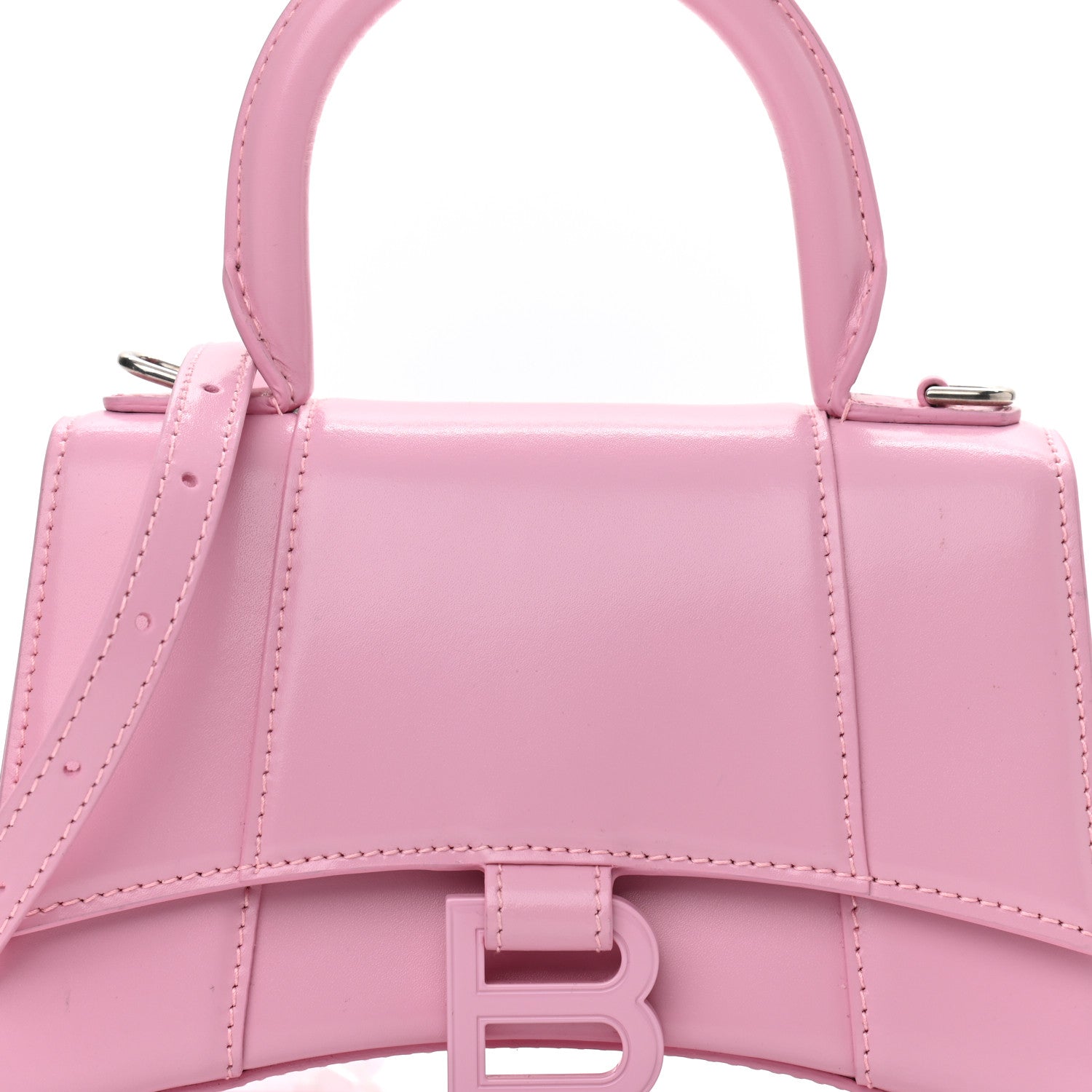Balenciaga Shiny Box Calfskin Tonal B Hourglass Top Handle Bag XS Candy Pink 9 of 12