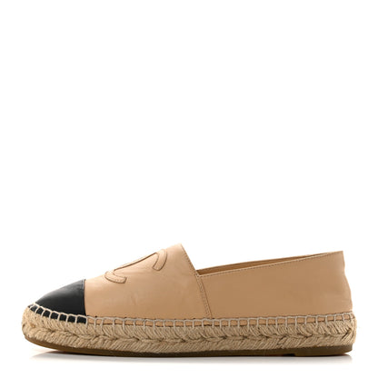 Chanel Lambskin CC Espadrilles 38 Beige Black 1 of 10