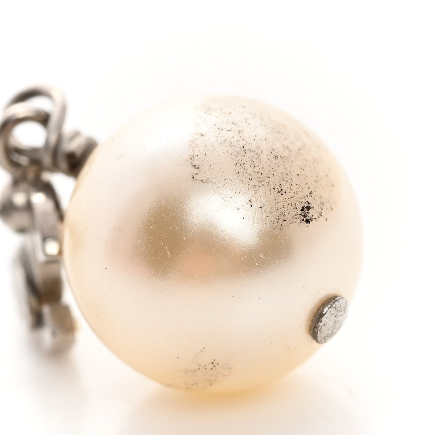 Crystal Pearl CC Drop Earrings Silver Pearly White